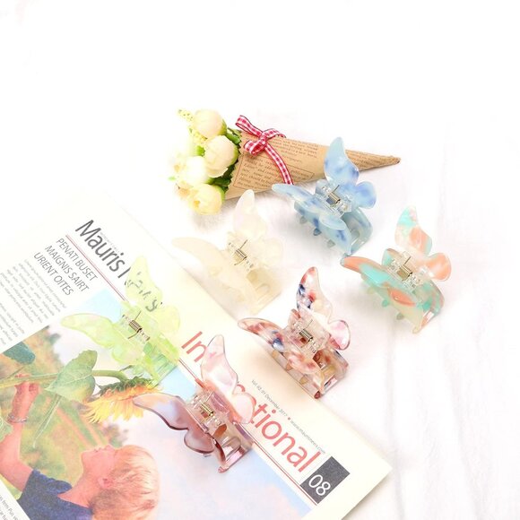 Hair Claw Tortoise Shell Butterfly Clips 2.3 Inch Girls Women 6 Pack - Picture 3 of 7